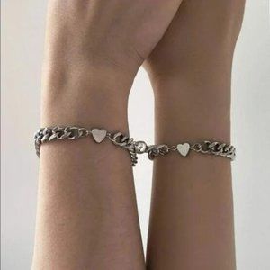 Silver Heart 2pc Friendship Bracelet
